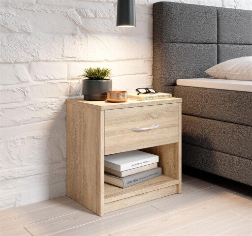 Nachtkommode >Bettine< in Eiche Sonoma Nachbildung - 39x41x28cm (BxHxT)