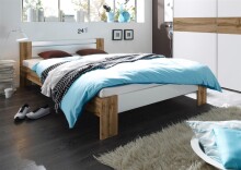 Bett >Vega< in Wildeiche Nachbildung / Weiß -...