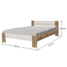 Bett >Vega< in Wildeiche Nachbildung / Weiß - 145x35-71x204cm (BxHxT)