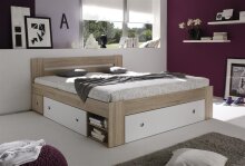 Stauraumbett >Robina< in Eiche Sonoma Nachbildung / Weiß - 145x86x204cm (BxHxT)