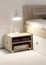 Stauraumbett >Robina< in Eiche Sonoma Nachbildung / Weiß - 145x86x204cm (BxHxT)