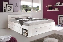 Stauraumbett >Robina< in Weiß - 145x86x204cm (BxHxT)