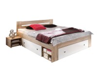 Stauraumbett >Robina< in Eiche San Remo Nachbildung / Weiß - 145x86x204 (BxHxT)