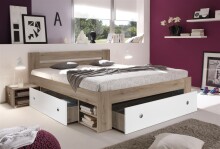 Stauraumbett >Robina< in Eiche San Remo Nachbildung / Weiß - 145x86x204 (BxHxT)