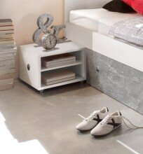 Stauraumbett >Robina< in Beton Nachbildung / Weiß - 145x86x204cm (BxHxT)