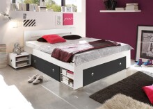 Stauraumbett >Robina< in Weiß / Graphit -...