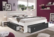Stauraumbett >Robina< in Weiß / Graphit -...
