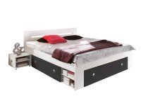 Stauraumbett >Robina< in Weiß / Graphit - 145x86x204cm (BxHxT)