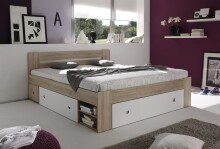 Stauraumbett >Robina< in Eiche Sonoma Nachbildung / Weiß - 185x86x204cm (BxHxT)