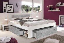 Stauraumbett >Robina< in Beton Nachbildung /...