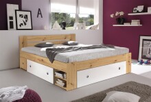 Stauraumbett >Robina< in Artisan Eiche Nachbildung / Weiß - 185x86x204cm (BxHxT)