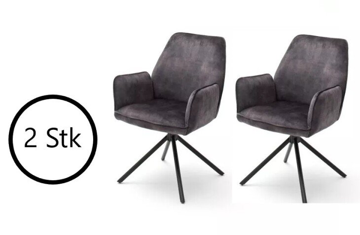 Polsterstuhl >OTTAWA< (2er Set) in Anthrazit - 60x89x64 (BxHxT)