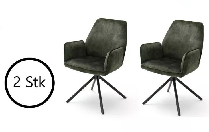 Polsterstuhl >OTTAWA< (2er Set) in olive - 60x89x64 (BxHxT)
