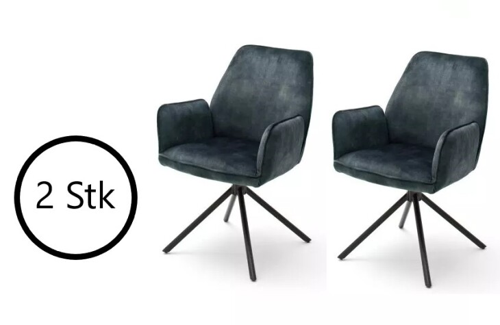 Polsterstuhl >OTTAWA< (2er Set) in petrol - 60x89x64 (BxHxT)