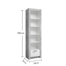 Regal >Timo< in Beton Nachbildung / Weiß - 54x195,5x38,8cm (BxHxT)