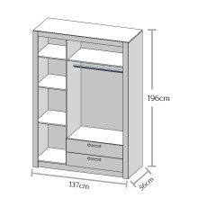 Kleiderschrank >Timo< in Beton Nachbildung / Weiß - 137x195,5x45cm (BxHxT)