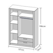 Kleiderschrank >Timo< in Beton Nachbildung / Weiß - 137x195,5x45cm (BxHxT)