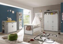 Kleiderschrank >Timo< in Beton Nachbildung / Weiß - 137x195,5x45cm (BxHxT)