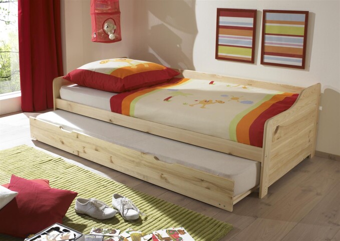 Tandemliege >Bonnie< in Kiefer Natur aus Massivholz - 204x60x97cm (BxHxT)