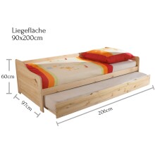 Tandemliege >Bonnie< in Kiefer Natur aus Massivholz - 204x60x97cm (BxHxT)