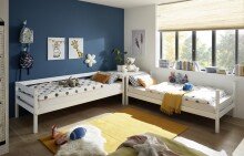 Etagenbett >Moritz< in Kiefer Weiß aus Massivholz - 207x140x97cm (BxHxT)