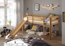 Hochbett >Keni< in Kiefer Natur aus Massivholz - 207x113x97cm (BxHxT)