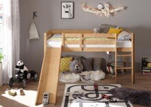 Hochbett >Keni< in Kiefer Natur aus Massivholz - 207x113x97cm (BxHxT)