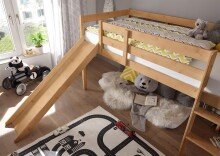 Hochbett >Keni< in Kiefer Natur aus Massivholz - 207x113x97cm (BxHxT)