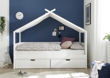 Kinderbett >Liliane< in Weiß aus Massivholz - 209x170x98cm (BxHxT)