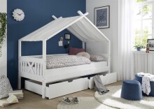Kinderbett >Liliane< in Weiß aus Massivholz - 209x170x98cm (BxHxT)