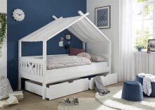 Kinderbett >Liliane< in Weiß aus Massivholz - 209x170x98cm (BxHxT)