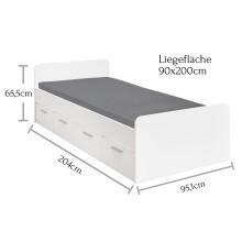 Bettgestell >Christian< in Weiß - 95,1x65,5x204cm (BxHxT)