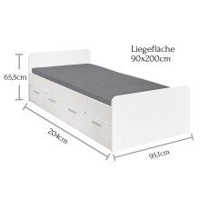 Bettgestell >Christian< in Weiß - 95,1x65,5x204cm (BxHxT)