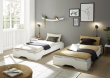 Bettgestell >Doppel< in Weiß aus Massivholz - 96x46,5x205cm (BxHxT)