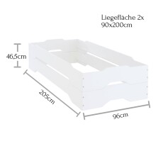 Bettgestell >Doppel< in Weiß aus Massivholz - 96x46,5x205cm (BxHxT)
