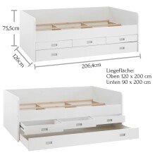 Bettgestell >Alba< in Weiß - 206,4x75,5x126cm (BxHxT)