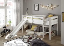 Kinderbett >Keni II< in Weiß aus Massivholz -...