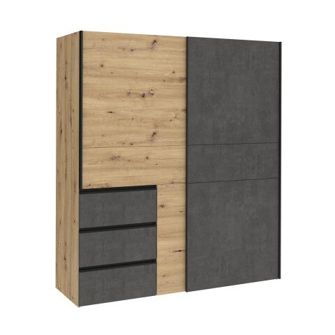 Schwebetürenschrank >Zorana< in Artisan Eiche - 200.1x200.5x61.2cm (BxHxT)