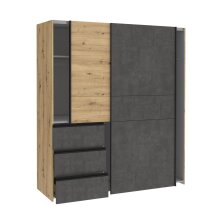 Schwebetürenschrank >Zorana< in Artisan Eiche - 200.1x200.5x61.2cm (BxHxT)
