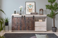 Sideboard >Sevilla< in Industrial-Design Aratinga Kiefer - 180x87x40cm (BxHxT)
