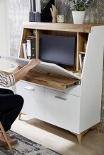 Sekretär >Secret< weiß matt MDF, Absetzung Eiche Altholz