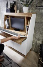 Sekretär >Secret< weiß matt MDF, Absetzung Eiche Altholz