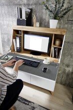 Sekretär >Secret< weiß matt MDF, Absetzung Eiche Altholz