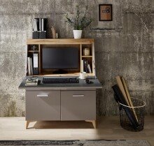 Sekretär >Secret< Basalt MDF, Absetzung Eiche Altholz