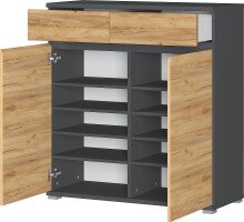 Schuhschrank >LISSABON< in Anthrazit / Navarra-Eiche-Nachbildung