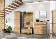 Garderobenschrank >LISSABON< in Anthrazit / Navarra-Eiche-Nachbildung