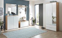 Garderobenschrank >TELDE< in Navarra-Eiche-Nachbildung/Weiß - 84x196x40 (BxHxT)