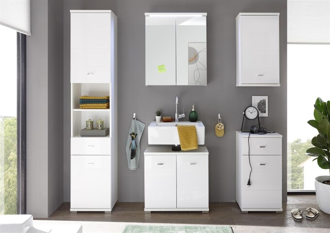 Badezimmer-Set >Peter< (5-teilig) in Weiß aus MDF - 146x190x31cm (BxHxT)