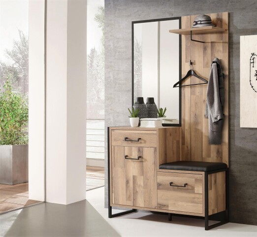 Kompaktgarderobe >Husum I< in Schwarz - 114,1x199,9x41,5cm (BxHxT)