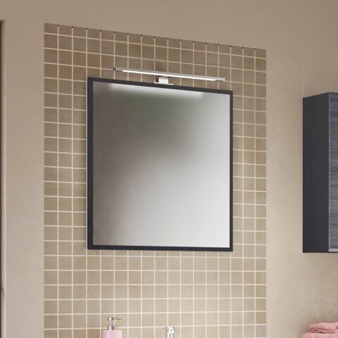 Badspiegel >Arezzo< in Graphit aus MDF, Spiegelglas - 60x64x2cm (BxHxT)